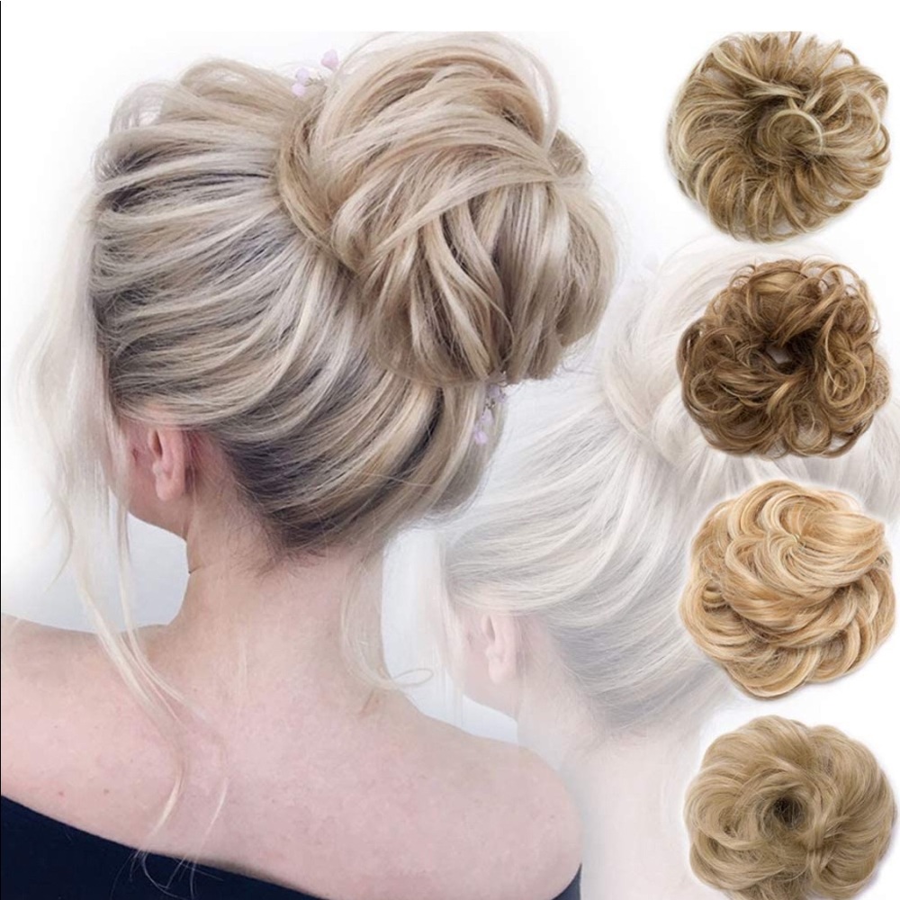 Two Hairpieces - Blonde & Brown Hair Bun Updo Extension - Hair Scrunchies